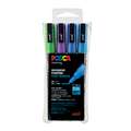 UNI POSCA Glitter-Marker PC-3ML 4er-Sets, Glitter Violett, Hellblau, Dunkelblau, Dunkelgrün