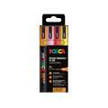 UNI POSCA Glitter-Marker PC-3ML 4er-Sets, Glitter Rosa, Gelb, Rot, Orange, Kartonverpackung