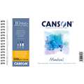 CANSON® Montval® Aquarellkarton, 300 g/qm Feinkorn, 13,5 cm x 21 cm, 300 g/m², fein, Spiralblock mit 12 Blatt, gebunden an der kurzen Seite