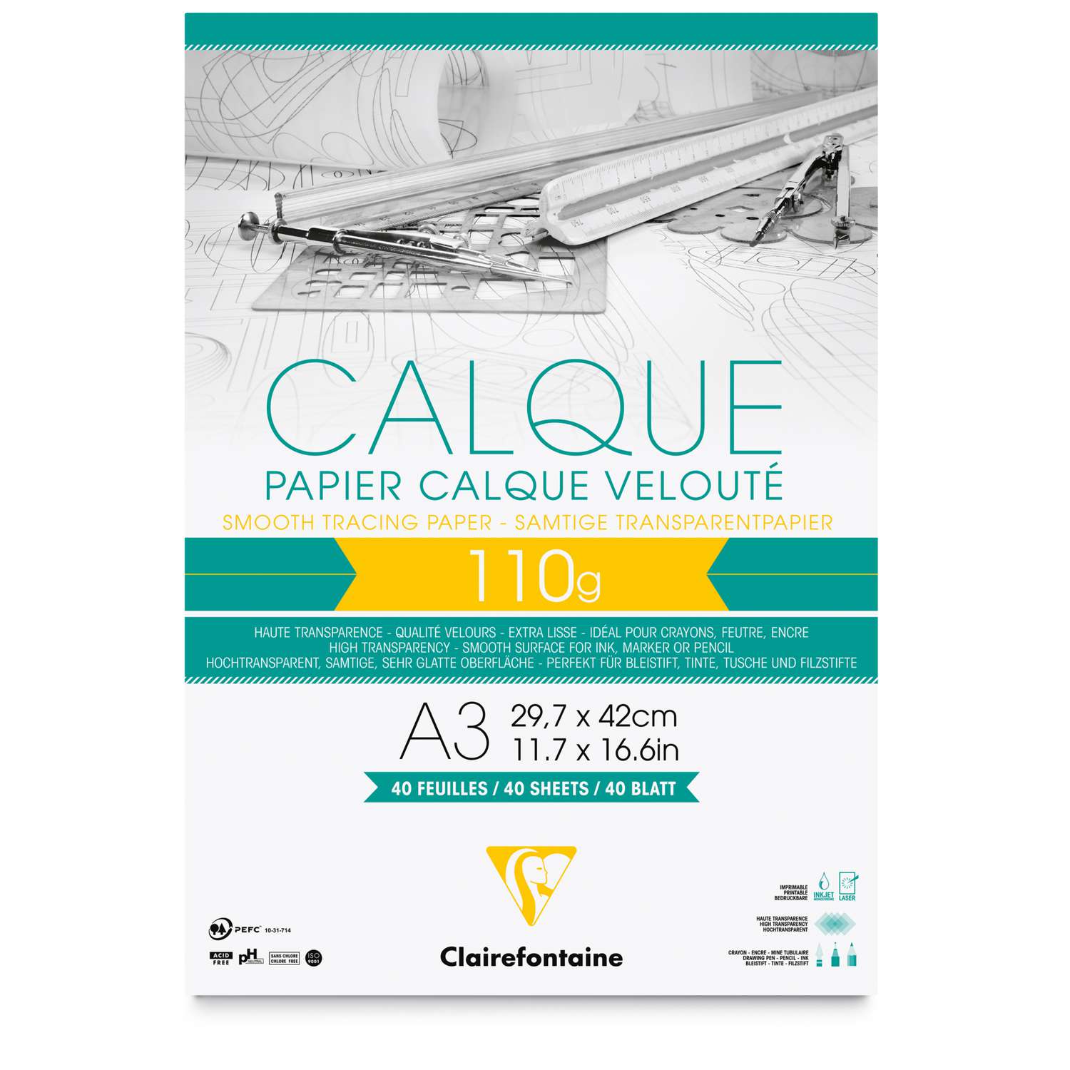 Rouleau Calque Clairefontaine 110/115g - 0,375 X 20m - Papier Calque De Qualité