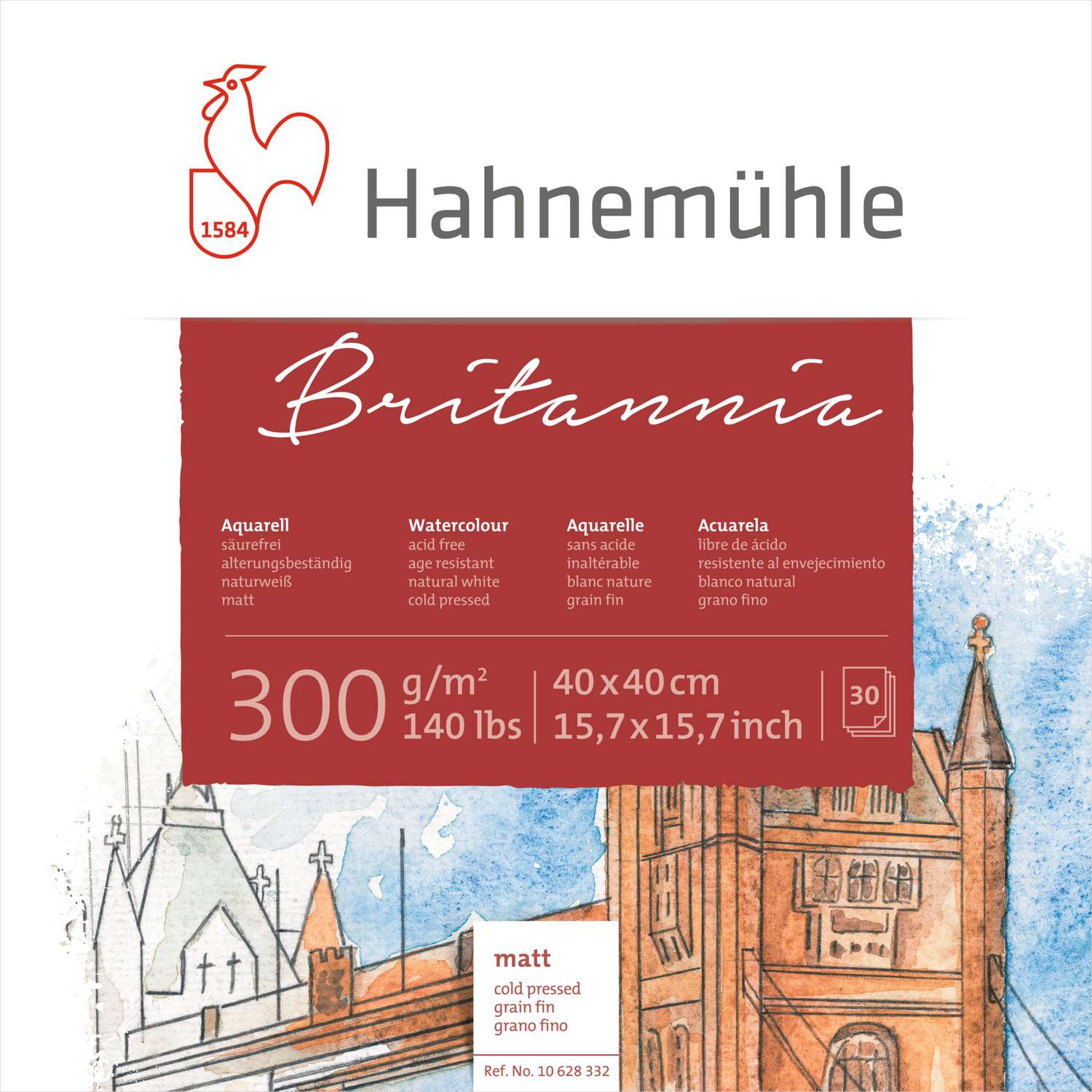 Hahnemühle Britannia Watercolor Paper Block - 300 G/m², 20x50cm, Fine Texture, Acid Free, 12 Sheets