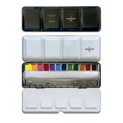 CHARVIN extrafeine Aquarellfarbe, 12 x 1/2 Näpf., Reise-Aquarellkasten