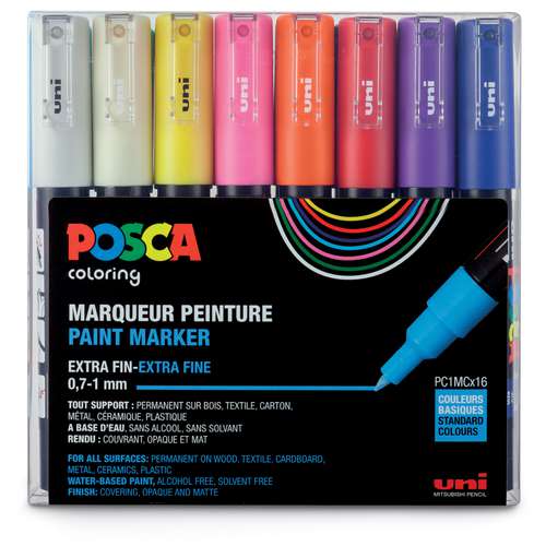 UNI POSCA Marker-Set PC-1MC, Pigment-Marker 16 Farben 