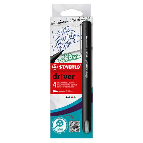 STABILO® dr!ver Premium-Filzschreiber Medium im 4er Kartonetui 