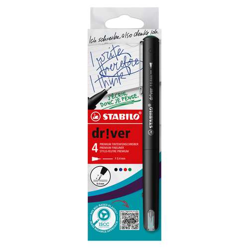 STABILO® dr!ver Premium-Filzschreiber Fein im 4er Kartonetui 