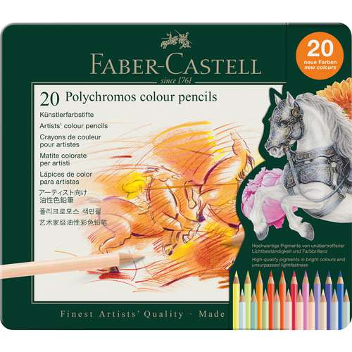 Faber-Castell Polychromos Künstler-Farbstifte, 20er-Set im Metall-Etui 