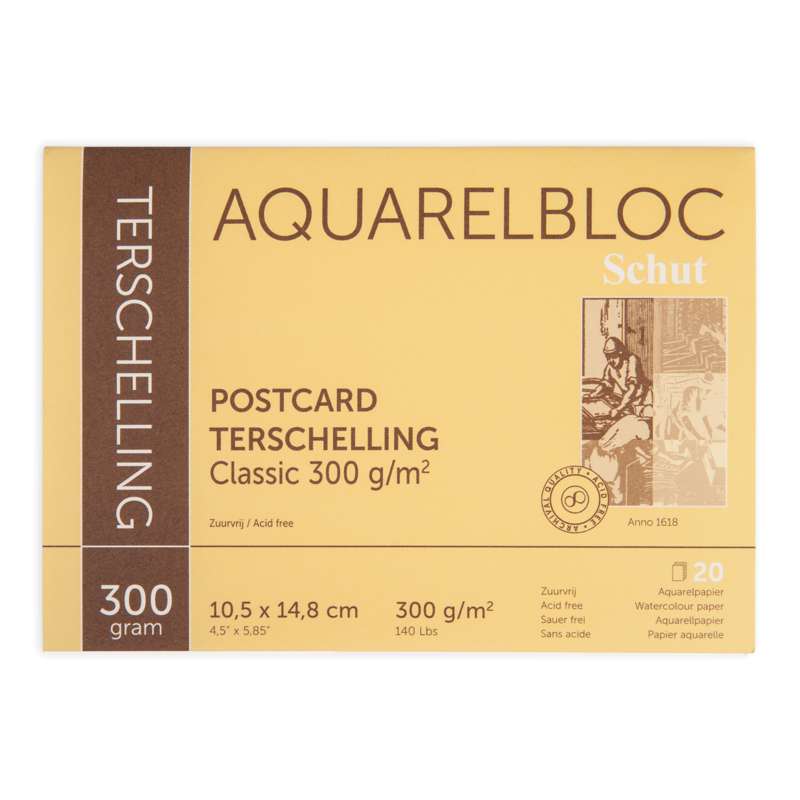 Schut Terschelling Classic Aquarellpapier, Postkartenblock, Block (1-seitig geleimt), 10,5 cm x 14,8 cm, DIN A6, 300 g/m²