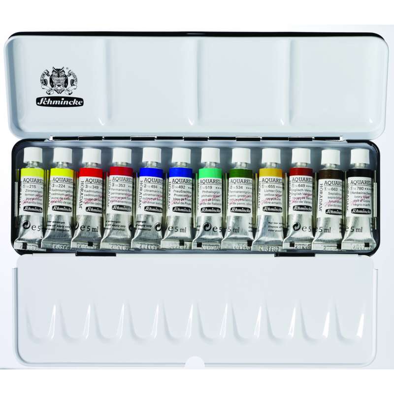 SCHMINCKE HORADAM Feinste Künstler Aquarellfarben, Kompaktkasten, mit 12 x 5-ml-Tuben
