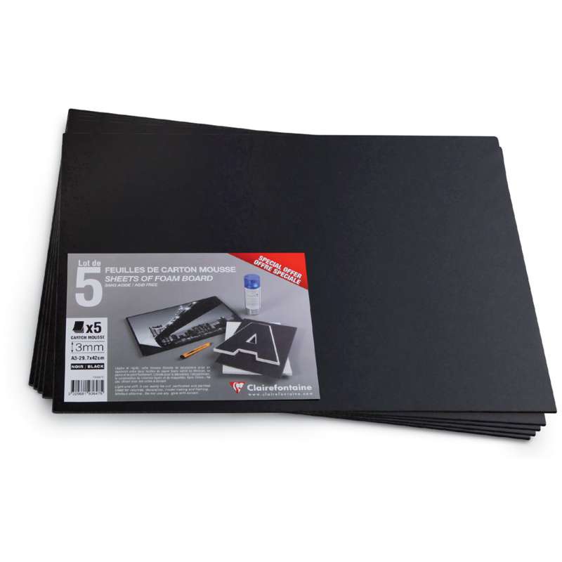 Clairefontaine Leichtschaumplatten, 29,7 cm x 42 cm, DIN A3, 5er-Pckg., Schwarz, 3 mm