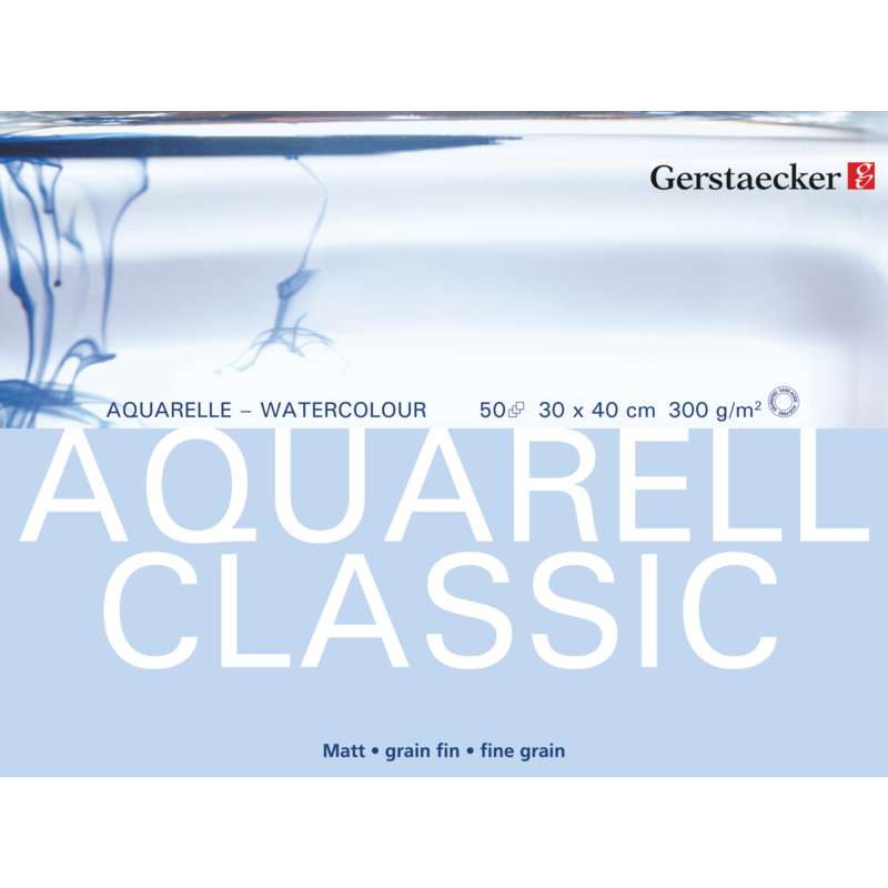 GERSTAECKER AQUARELL CLASSIC Aquarellkarton, matt, 30 cm x 40 cm, 300 g/m², Block (4-seitig geleimt), matt
