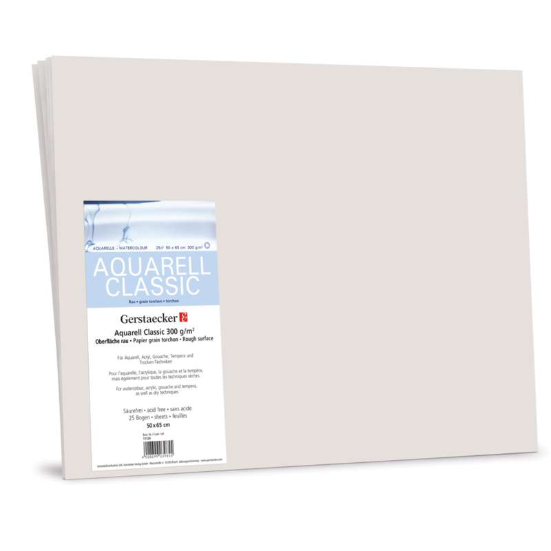 GERSTAECKER AQUARELL CLASSIC Aquarellkarton, rau, 50 cm x 65 cm, rau, 300 g/m², Packung mit 25 Bogen