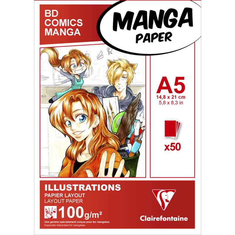 Clairefontaine Layoutblock für Manga und Comics, 14,8 cm x 21 cm, DIN A5, 100 g/m², glatt, Block mit 50 Blatt (1-seitig geleimt)