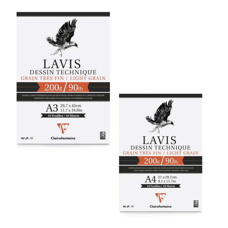 Clairefontaine Zeichenpapier Lavis Technique, 21 cm x 29,7 cm, DIN A4, 200 g/m², Packung mit 40 Blatt, Bogen Packung