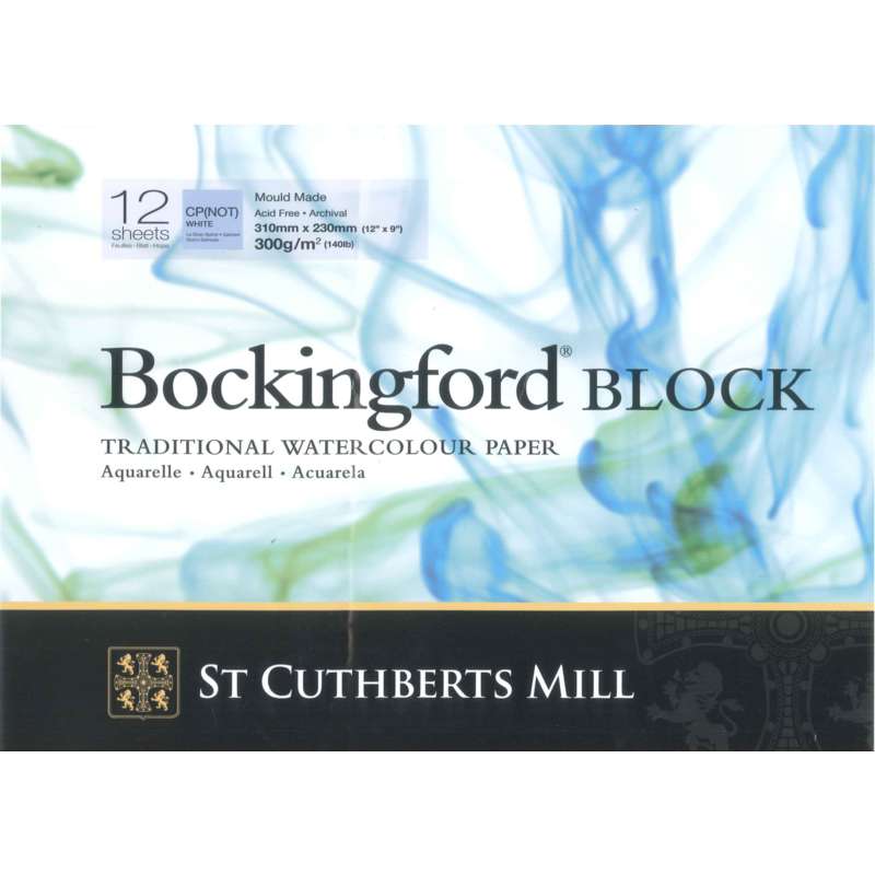 BOCKINGFORD Aquarellkarton, Watercolour Paper, Aquarellblock, 4-seitig geleimt,, 23 cm x 31 cm | 9" x 12", fein, 300 g/m², Block (4-seitig geleimt)