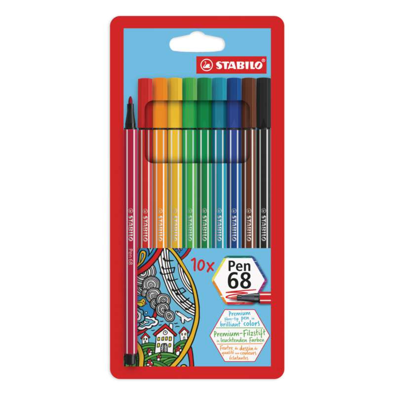 STABILO Pen 68 Fasermaler im Set, mit 10 Stiften