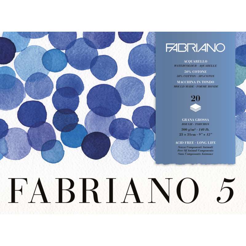 FABRIANO Aquarellpapierblock 5, 31 cm x 41 cm, Block (4-seitig geleimt), 300 g/m², fein
