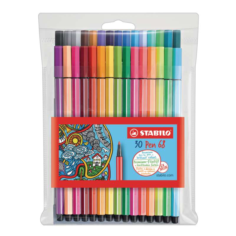 STABILO Pen 68 Fasermaler im Set, mit 30 Stiften