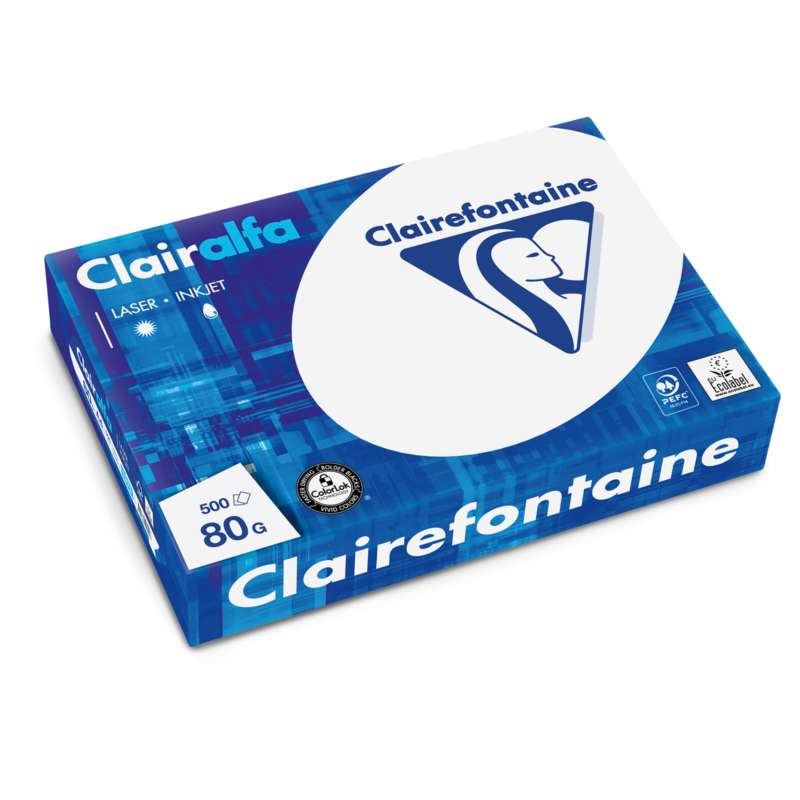 Clairefontaine Clairalfa InkJet- und Laserdruckpapier, 21 cm x 29,7 cm, DIN A4, 80 g/m², 500er-Pckg.