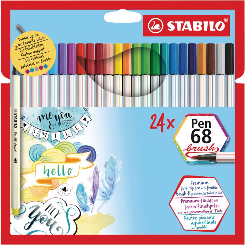 STABILO Pen 68 brush Sets im Kartonetui, 24 er Set