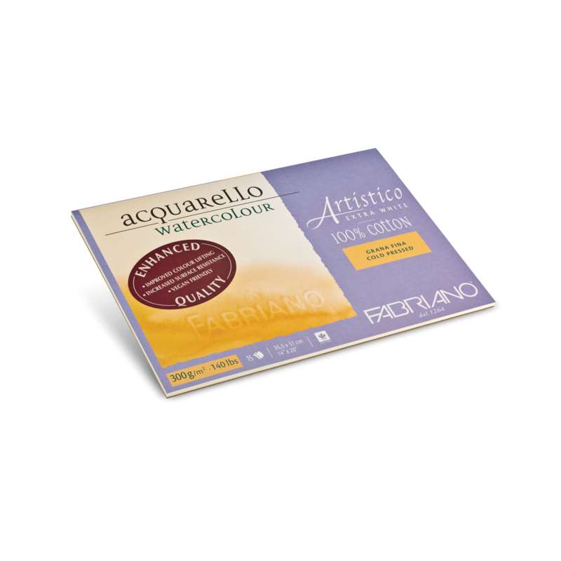 FABRIANO „Artistico“, extraweiß Bütten-Aquarellkarton, 20 Blatt, 30,5 cm x 45,5 cm, fein, 300 g/m², Block (4-seitig geleimt)