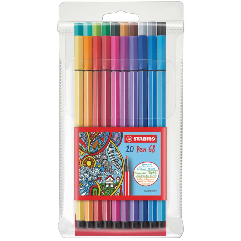 STABILO Pen 68 Fasermaler im Set, mit 20 Stiften