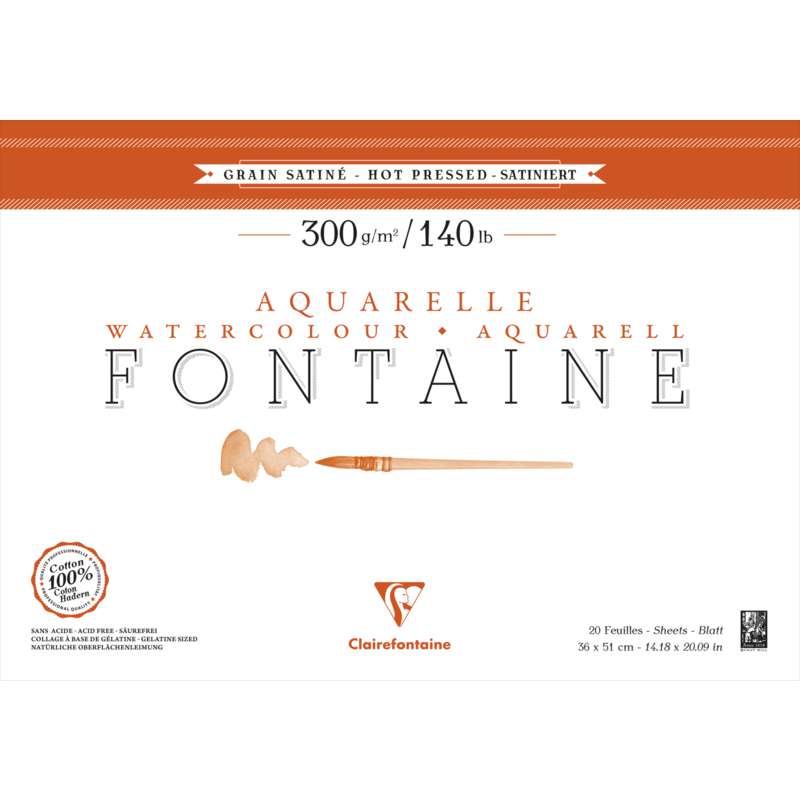 Clairefontaine Aquarellpapier FONTAINE 300 g/qm, 300 g/qm, 20 Blatt, 36 cm x 51 cm, 1 Stück, Block (4-seitig geleimt)