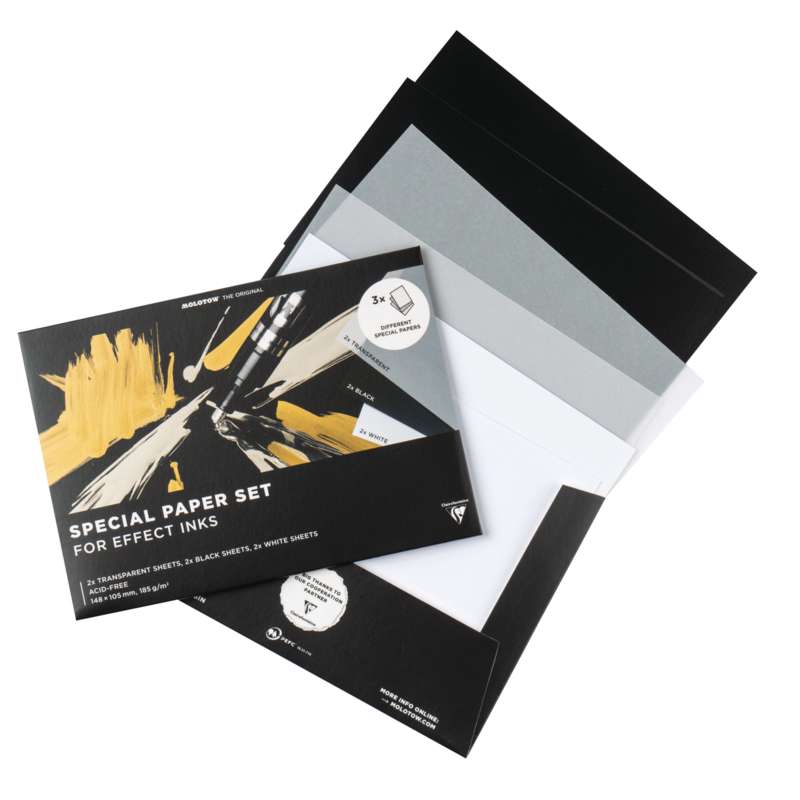 MOLOTOW SPECIAL PAPER PAD FÜR EFFEKTTINTEN, Sortiment, 10,5 cm x 14,8 cm, DIN A6, 6 Blatt (2 x weiß, 2 x transparentes Kalkpapier, 2 x schwarz), 1...