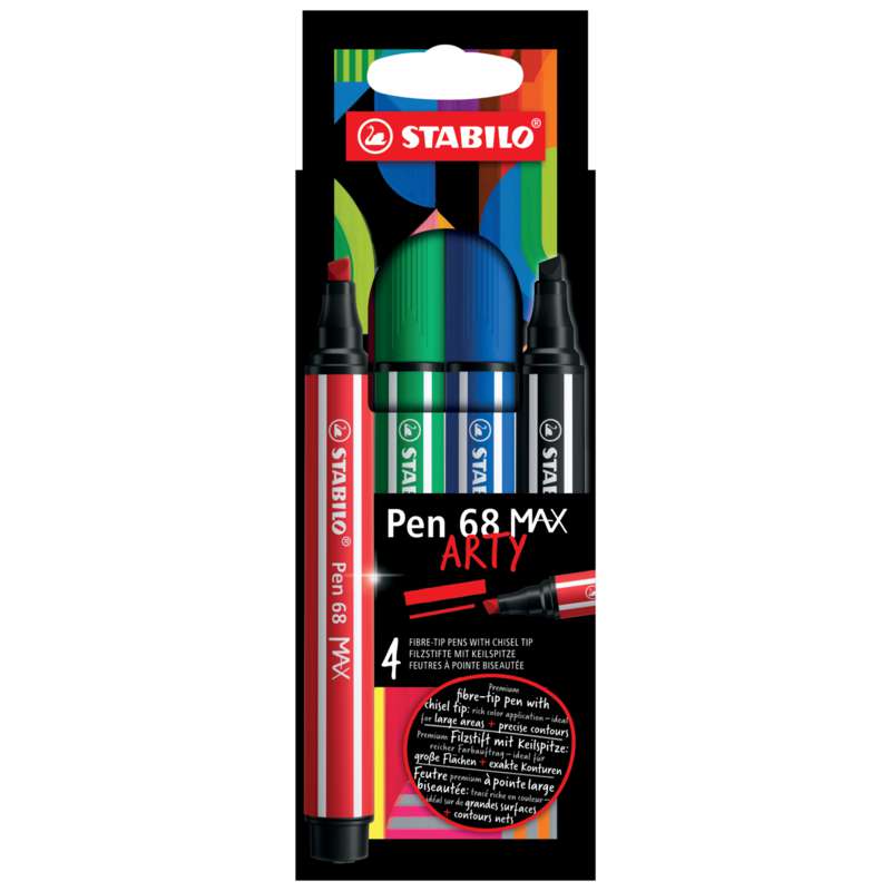 STABILO ARTY Pen 68 MAX-Sets, 4er Etui, 1-5 mm, Keilspitze