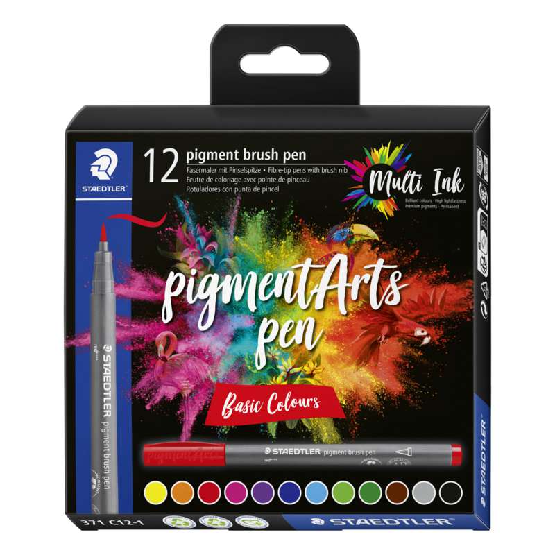 STAEDTLER pigment arts pen brush371, 12er-Sets, Basic Colours, Set, Pinselspitze