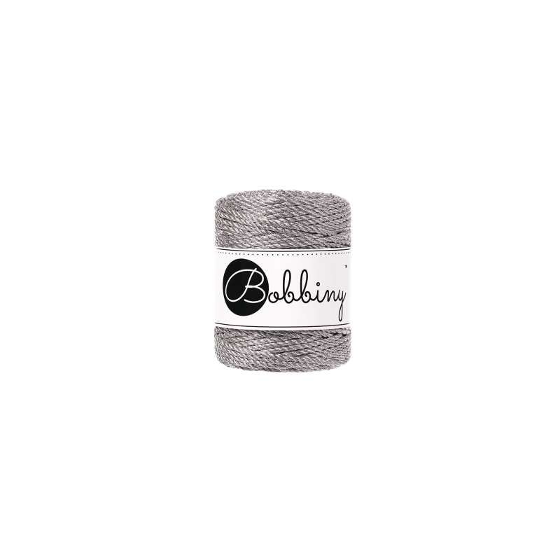 Bobbiny 3PLY Makramee Kordel, Metallic, 3 mm x 50 m, Platinum