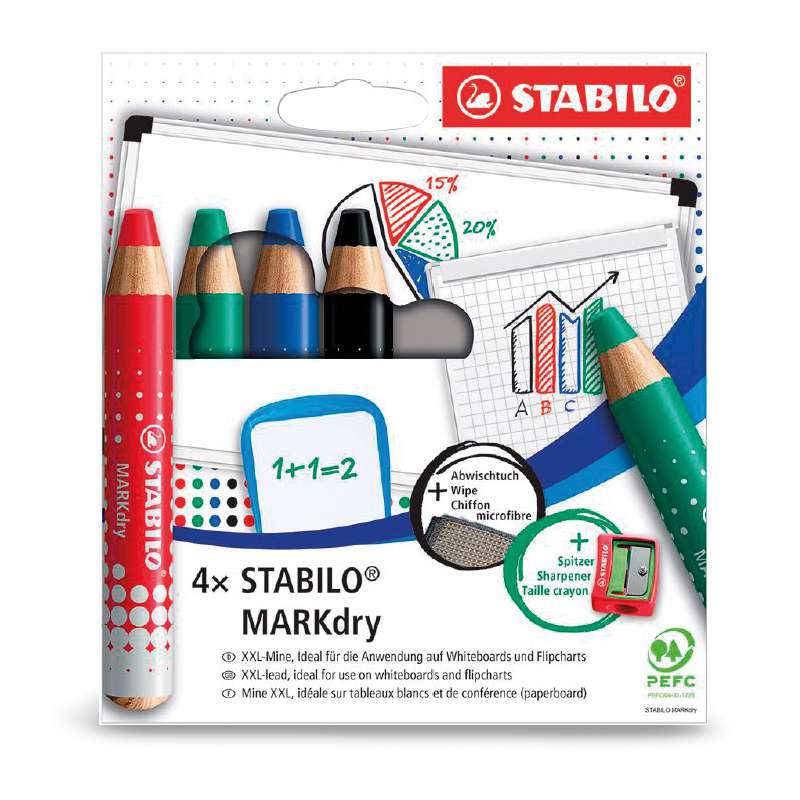 STABILO MARKdry 4er-Set, Whiteboard- und Flipchartmarker
