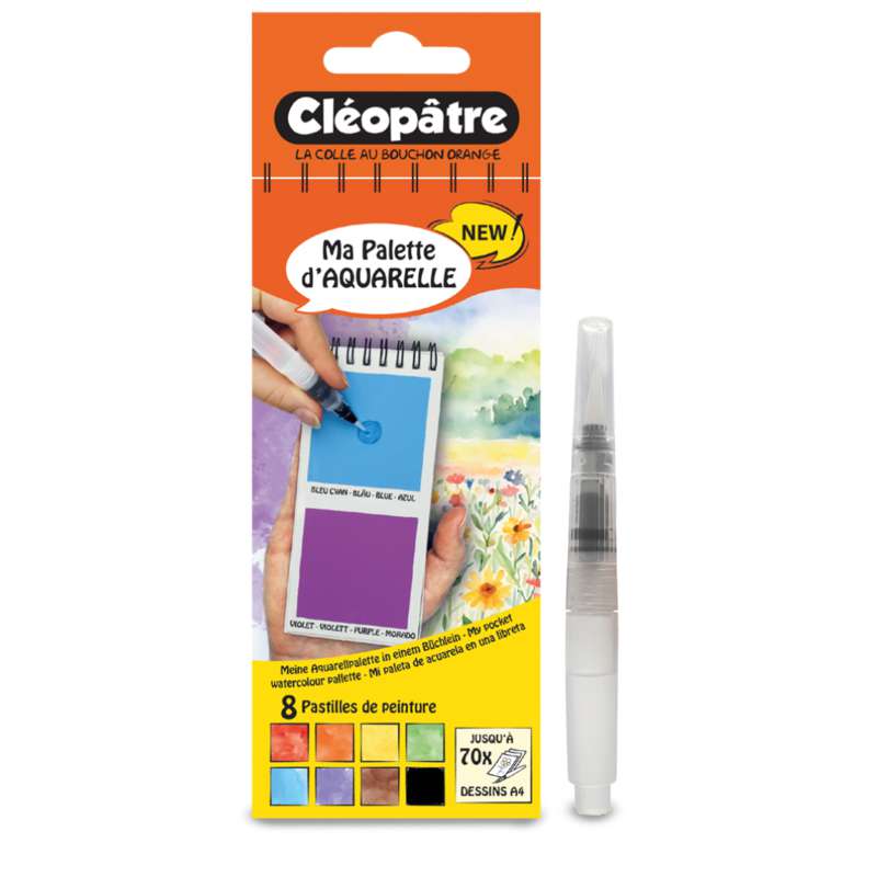 Cléopâtre Aquarell-Paletten mit 8 Farben + Wassertankpinsel