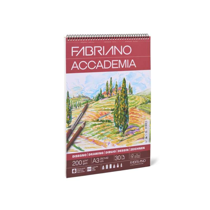 FABRIANO "Accademia" Skizzen- und Zeichenpapier, 29,7 cm x 42 cm, DIN A3, matt, 200 g/m², 3. Spiralblock mit 30 Blatt