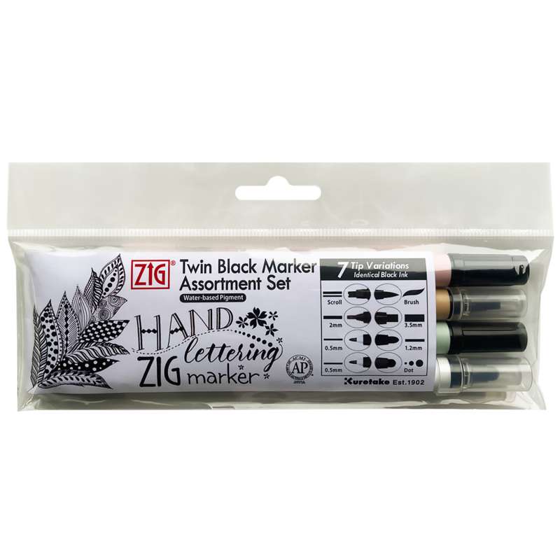 Kuretake ZIG Twin Black Marker Assortment Set