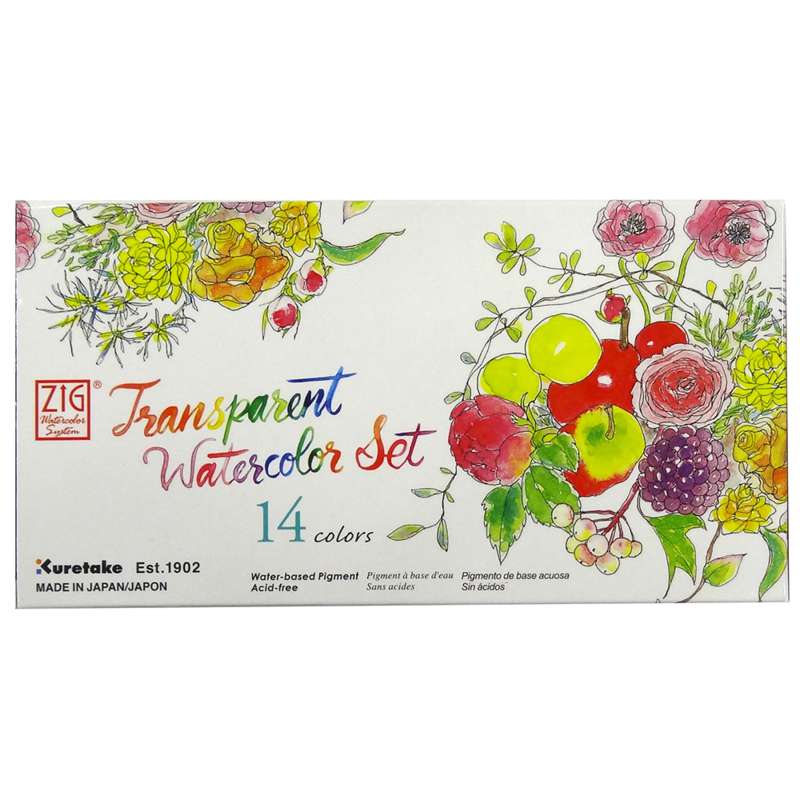 Kuretake ZIG transparentes Aquarellset, 14 Farben + 2 Stifte